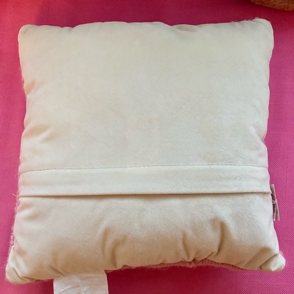 NWT Needlepoint Hook Wool Hi Pink Accent Throw Pillow 12x12 - Picture 2 of 4
